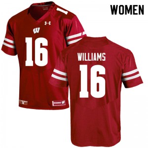 Women's University of Wisconsin #16 Amaun Williams Red Embroidery Jerseys 633482-305