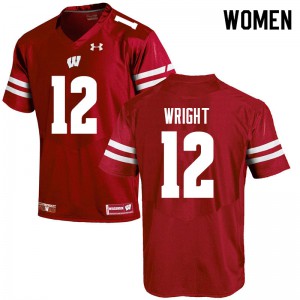 Women Wisconsin Badgers #12 Daniel Wright Red Embroidery Jersey 190520-830