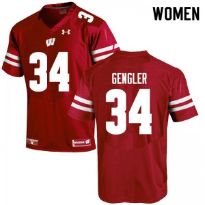 Womens Wisconsin Badgers #34 Ross Gengler Red University Jersey 712780-732