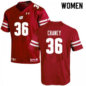 Women's University of Wisconsin #36 Jake Chaney Red Stitched Jerseys 360847-269