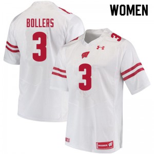 Womens Badgers #3 T.J. Bollers White Stitch Jerseys 145519-630