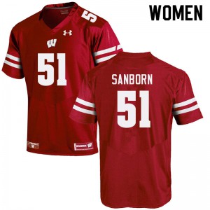 Womens Wisconsin Badgers #51 Bryan Sanborn Red Embroidery Jersey 476421-698