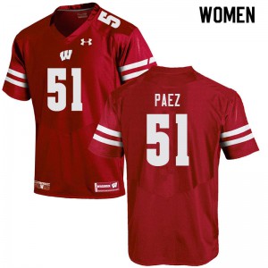 Womens Wisconsin Badgers #51 Gio Paez Red Stitched Jersey 671379-291