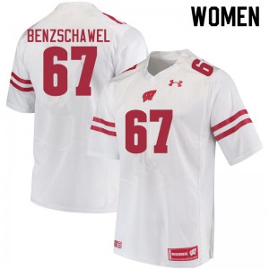Womens University of Wisconsin #67 JP Benzschawel White Football Jersey 628702-370