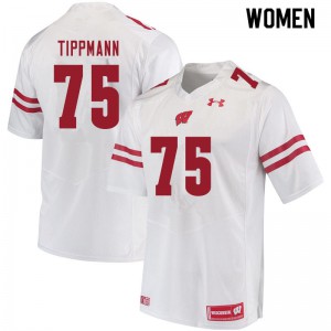 Women Wisconsin Badgers #75 Joe Tippmann White NCAA Jerseys 684698-627