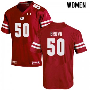 Womens Wisconsin Badgers #50 Logan Brown Red Embroidery Jersey 745505-901