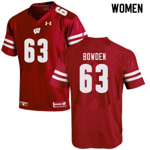 Women University of Wisconsin #63 Peter Bowden Red Football Jersey 540281-600