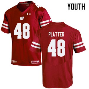 Youth Badgers #48 Mason Platter Red Embroidery Jersey 957339-570