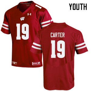 Youth Badgers #19 Nate Carter Red Embroidery Jerseys 348427-130