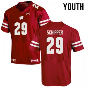 Youth Badgers #29 Brady Schipper Red Embroidery Jersey 995467-229