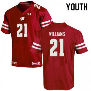 Youth Badgers #21 Caesar Williams Red Official Jersey 831473-744