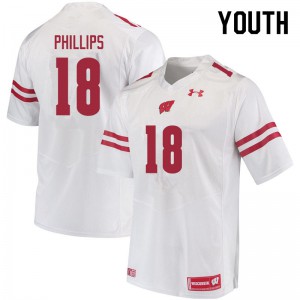 Youth Wisconsin Badgers #18 Cam Phillips White Official Jersey 409579-999