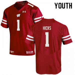 Youth UW #1 Faion Hicks Red High School Jersey 495233-278