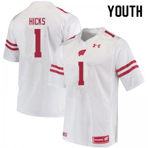 Youth Wisconsin Badgers #1 Faion Hicks White Football Jersey 656114-454