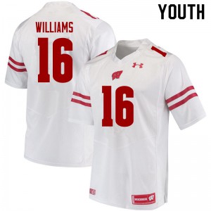 Youth Wisconsin #16 Amaun Williams White Embroidery Jerseys 553140-346