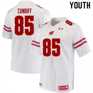 Youth Wisconsin Badgers #85 Clay Cundiff White Embroidery Jerseys 445190-380