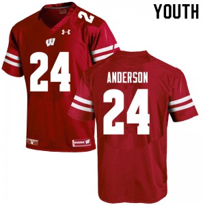 Youth University of Wisconsin #24 Haakon Anderson Red Embroidery Jerseys 905454-315