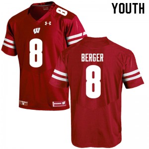 Youth Badgers #8 Jalen Berger Red Official Jersey 208402-642