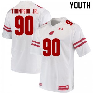 Youth Wisconsin Badgers #90 James Thompson Jr. White Embroidery Jersey 453278-361