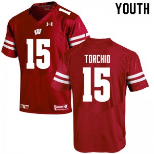 Youth Wisconsin #15 John Torchio Red Embroidery Jersey 531356-548