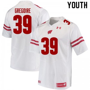 Youth University of Wisconsin #39 Mike Gregoire White Player Jersey 552135-146
