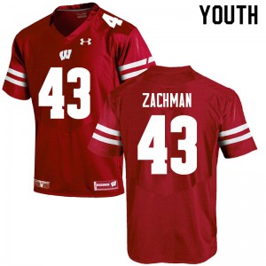 Youth University of Wisconsin #43 Preston Zachman Red Embroidery Jerseys 687150-365