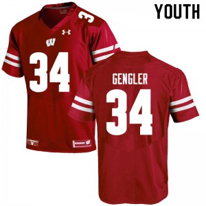Youth University of Wisconsin #34 Ross Gengler Red University Jerseys 723807-361