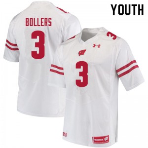 Youth Wisconsin #3 T.J. Bollers White Stitch Jersey 205617-139