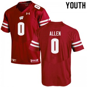 Youth Wisconsin Badgers #0 Braelon Allen Red Stitch Jerseys 244846-308
