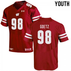 Youth Badgers #98 C.J. Goetz Red Embroidery Jersey 556081-984