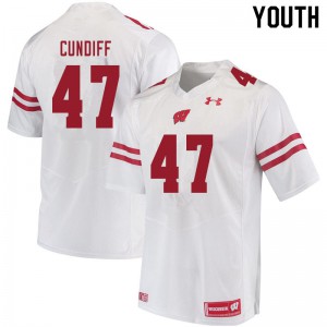 Youth Badgers #47 Clay Cundiff White Stitch Jersey 431683-922