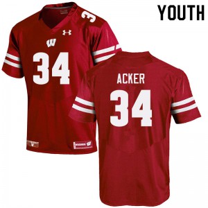 Youth University of Wisconsin #34 Jackson Acker Red High School Jerseys 932033-754