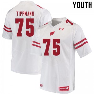 Youth Wisconsin #75 Joe Tippmann White Embroidery Jerseys 163951-385