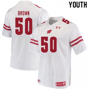 Youth University of Wisconsin #50 Logan Brown White Football Jersey 895214-520