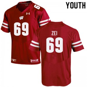 Youth University of Wisconsin #69 Zach Zei Red Player Jersey 116220-873