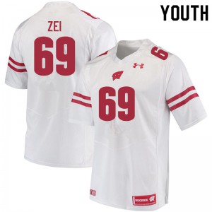 Youth University of Wisconsin #69 Zach Zei White Football Jerseys 839434-738