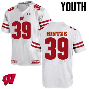 Youth University of Wisconsin #39 Zach Hintze White Football Jersey 999040-164